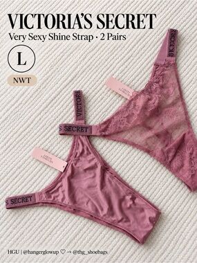 Victoria's Secret Very Sexy Shine Strap Brazilian Panty Bundle 2PC Mauve L NWT